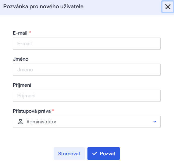 pozvánka nového uživatele