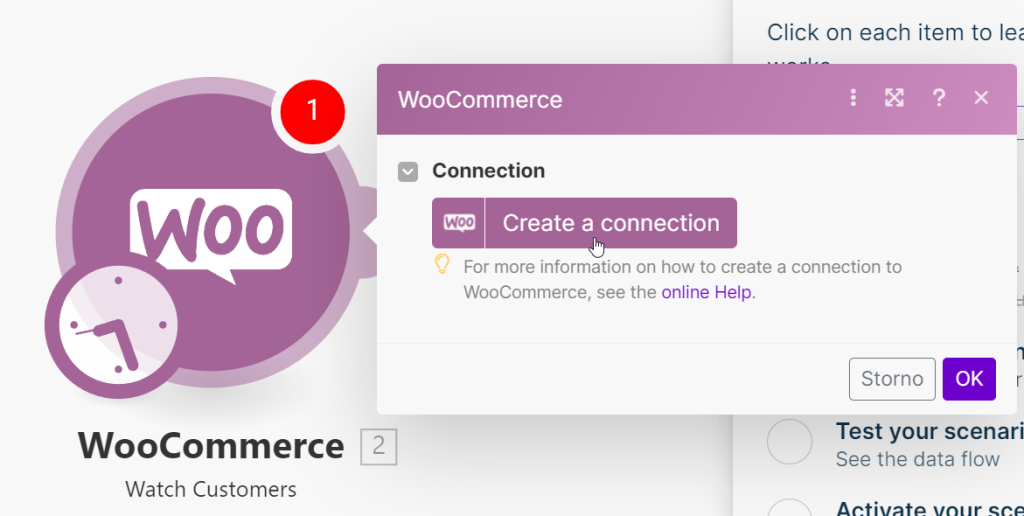 Výběr nového propojení s WooCommerce v Make.com
