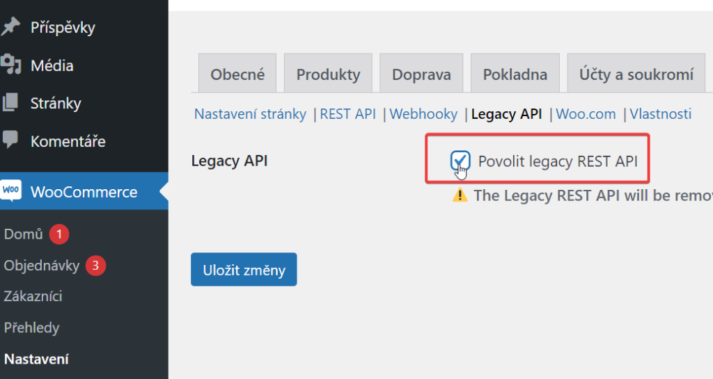 Povolení Legacy Rest API ve WooCommerce