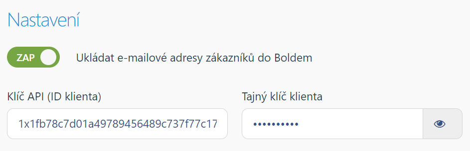 Nastavení Rocketoo a Boldem - API klíče