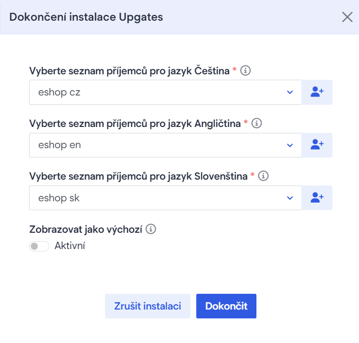 dokonceni instalace upgates